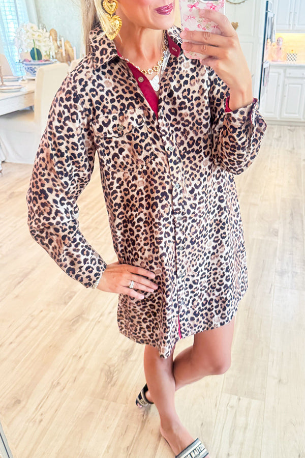 Solid Contrast Accent Leopard Dress