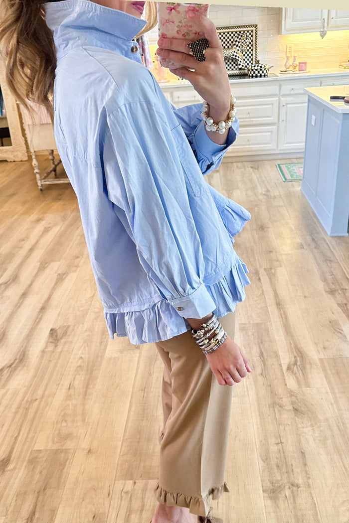Ruffle Hem Button Down Top