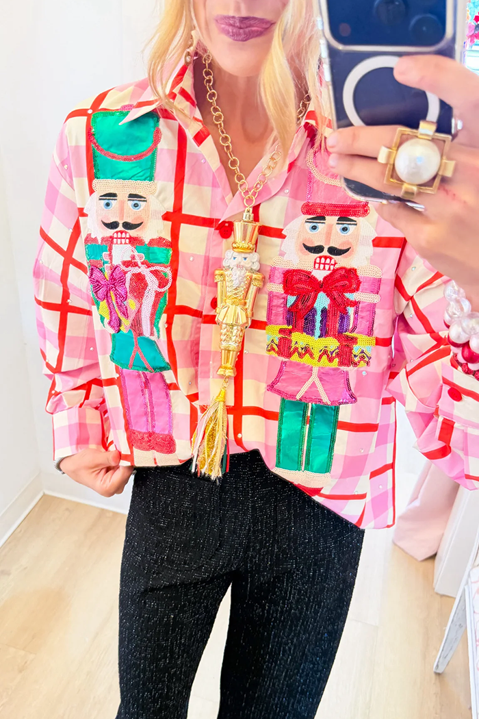 Pink Red Plaid Nutcracker Top