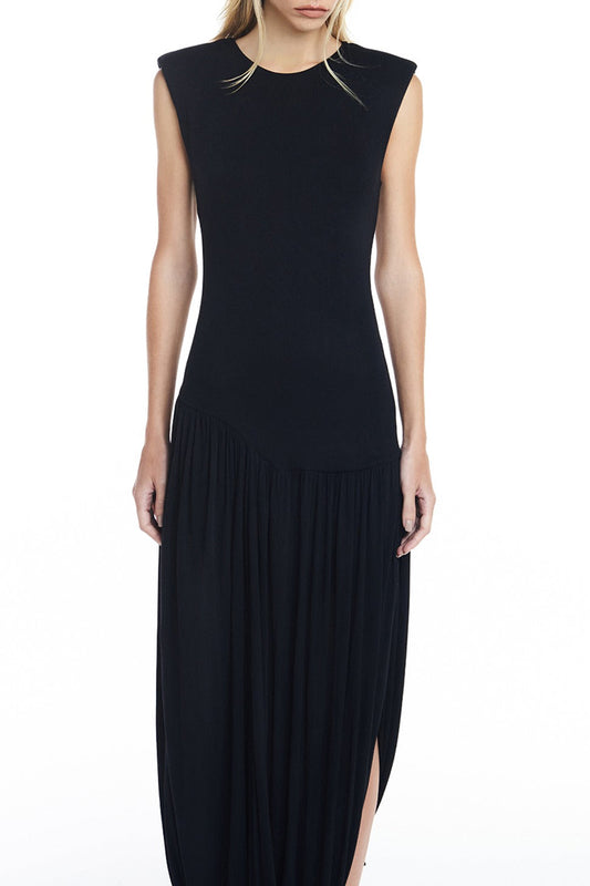 Fitted Pleated Slit Midi Dress