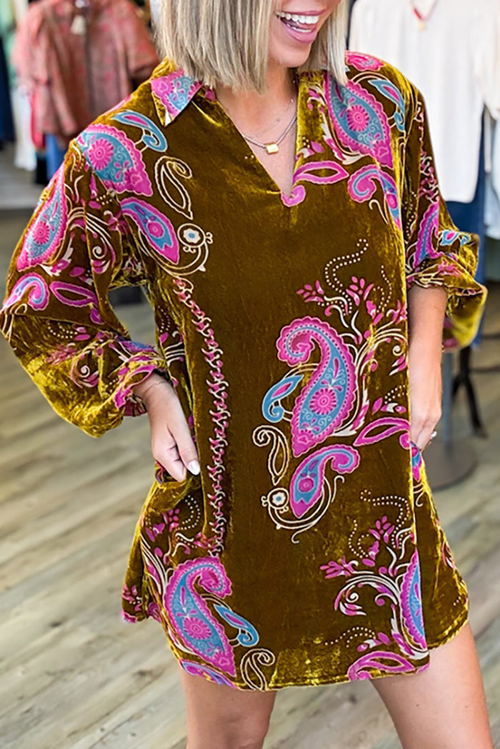 V-Neck Velvet Pocket Dress