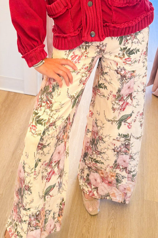 Vintage Floral Wide-Leg Pants