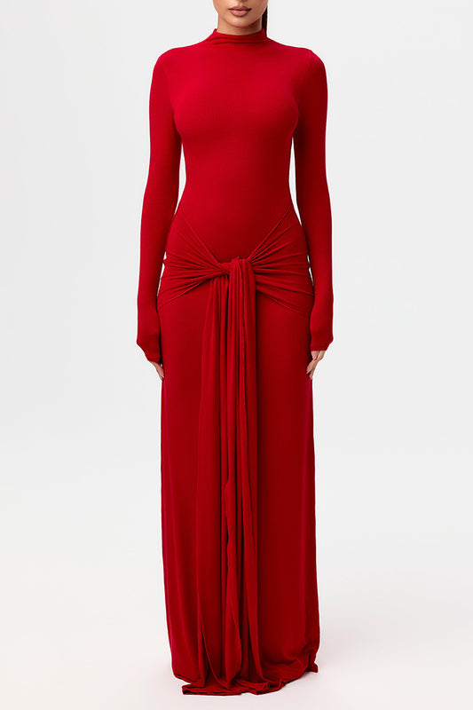 Knot Front Mock Neck Maxi Dress