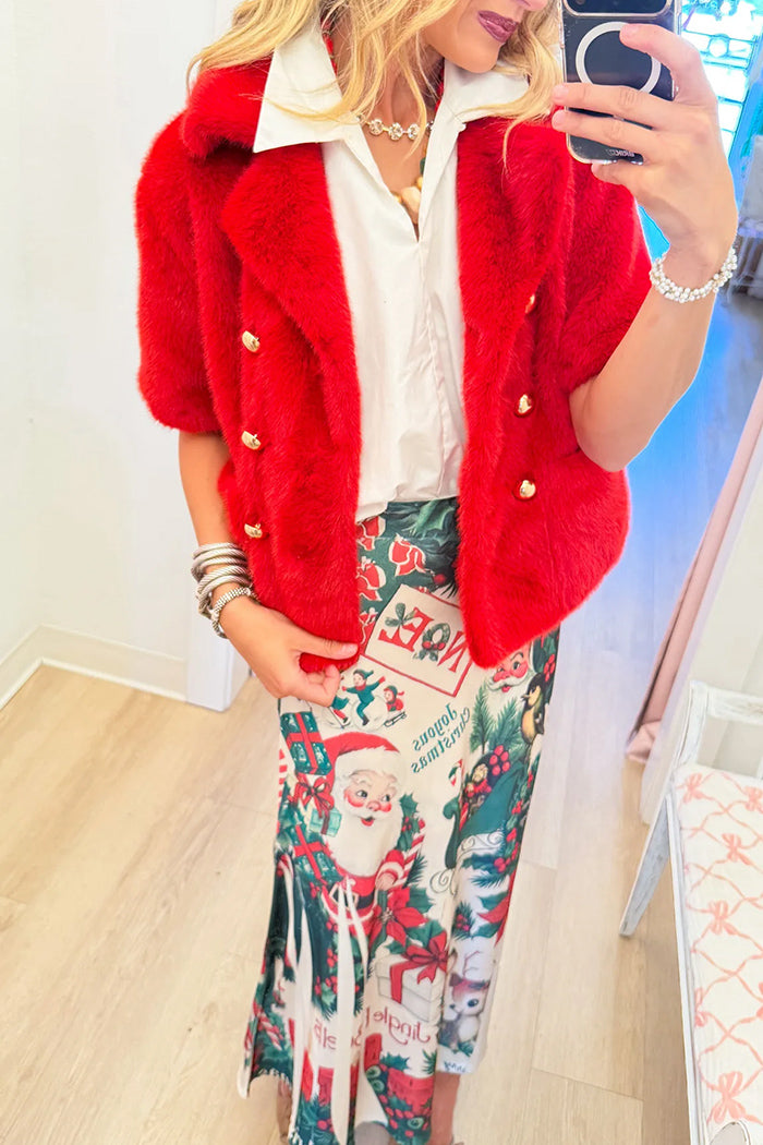 Red Faux Fur Short Sleeve Jacket