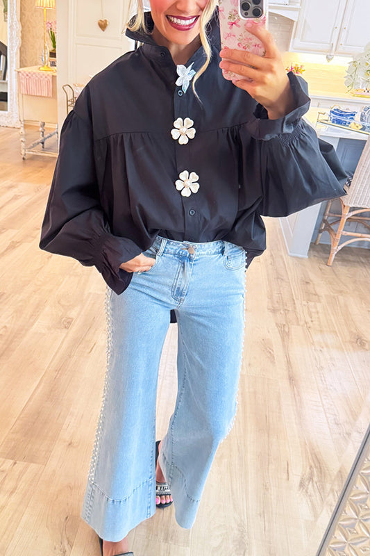Pearl Flower Button Down Top