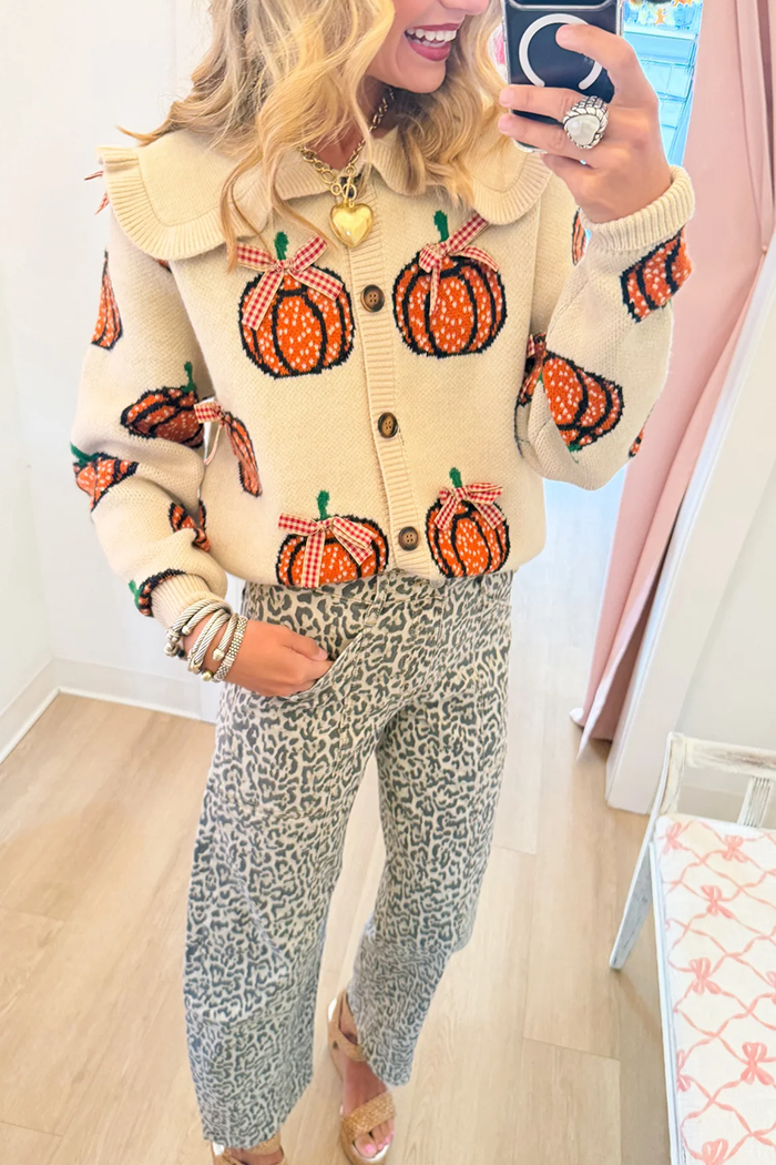 Light Leopard Print Barrel Jeans