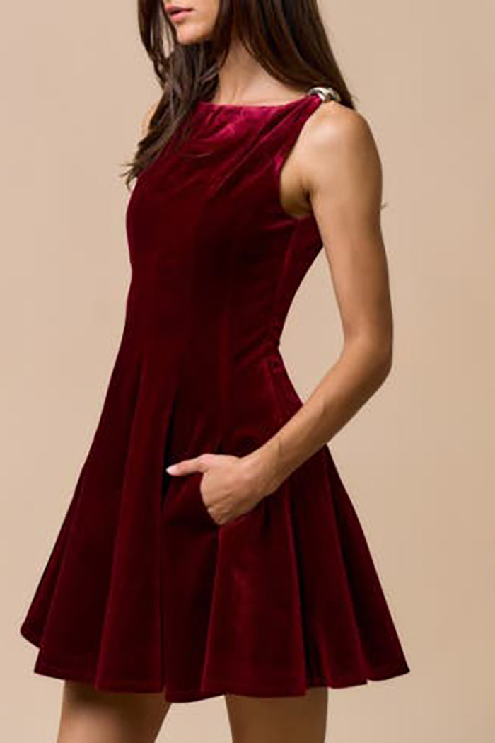 Velvet Sleeveless Pocket Mini Dress