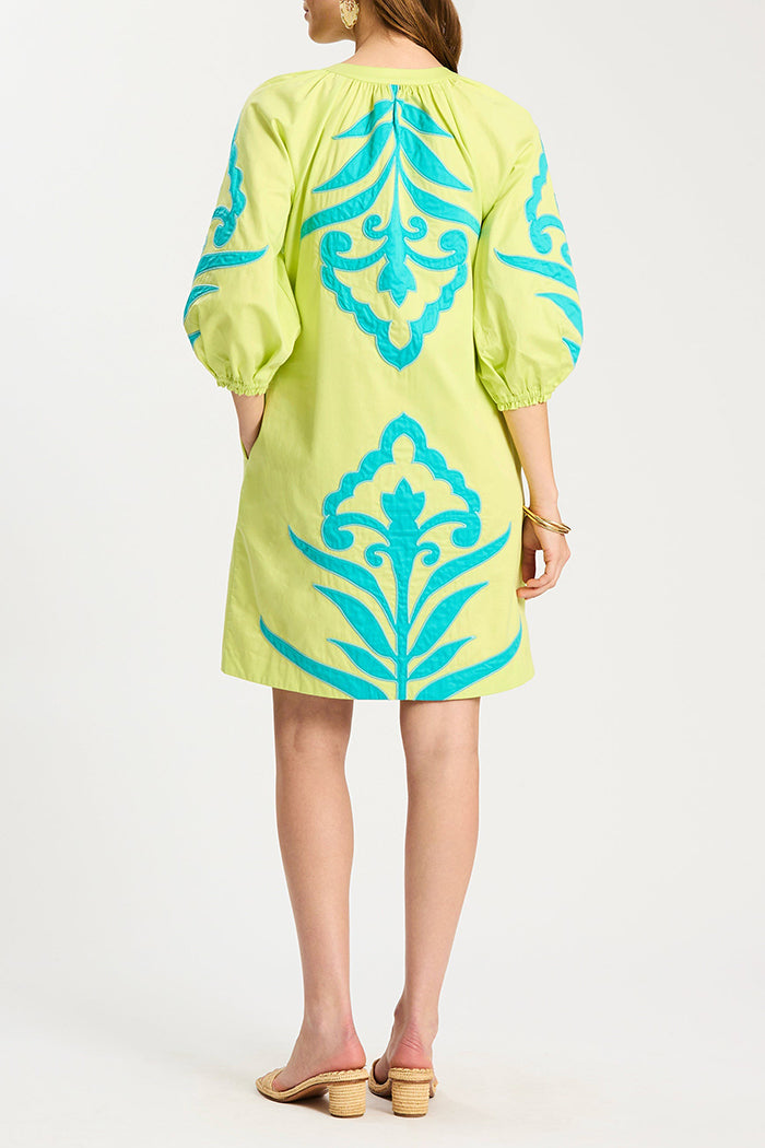 Lime Green Puff Sleeve Pocket Dress