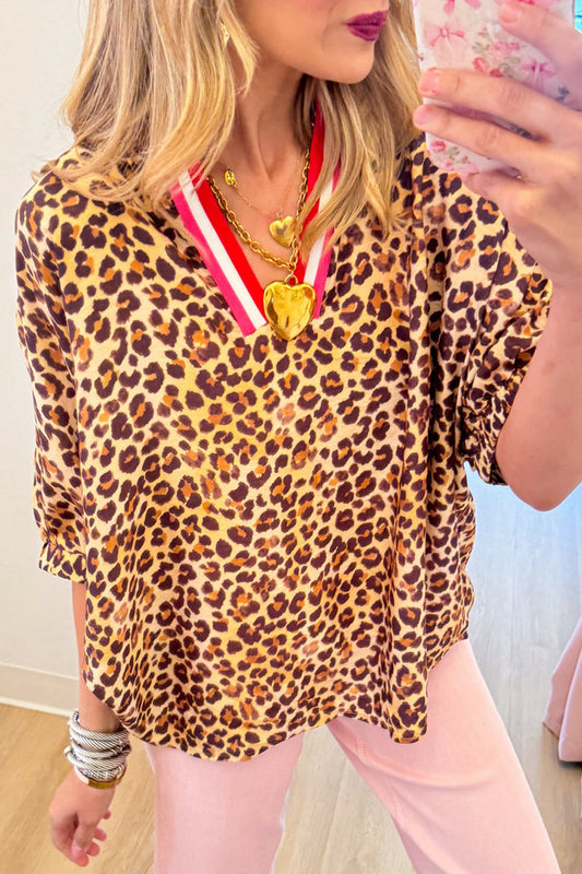 Leopard Contrast Dolman Sleeve Top