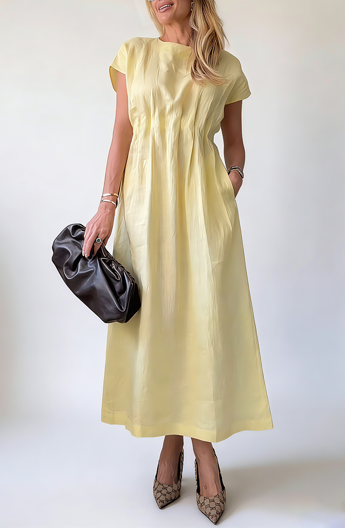 Waisted Crew Neck Pocket Maxi Dress