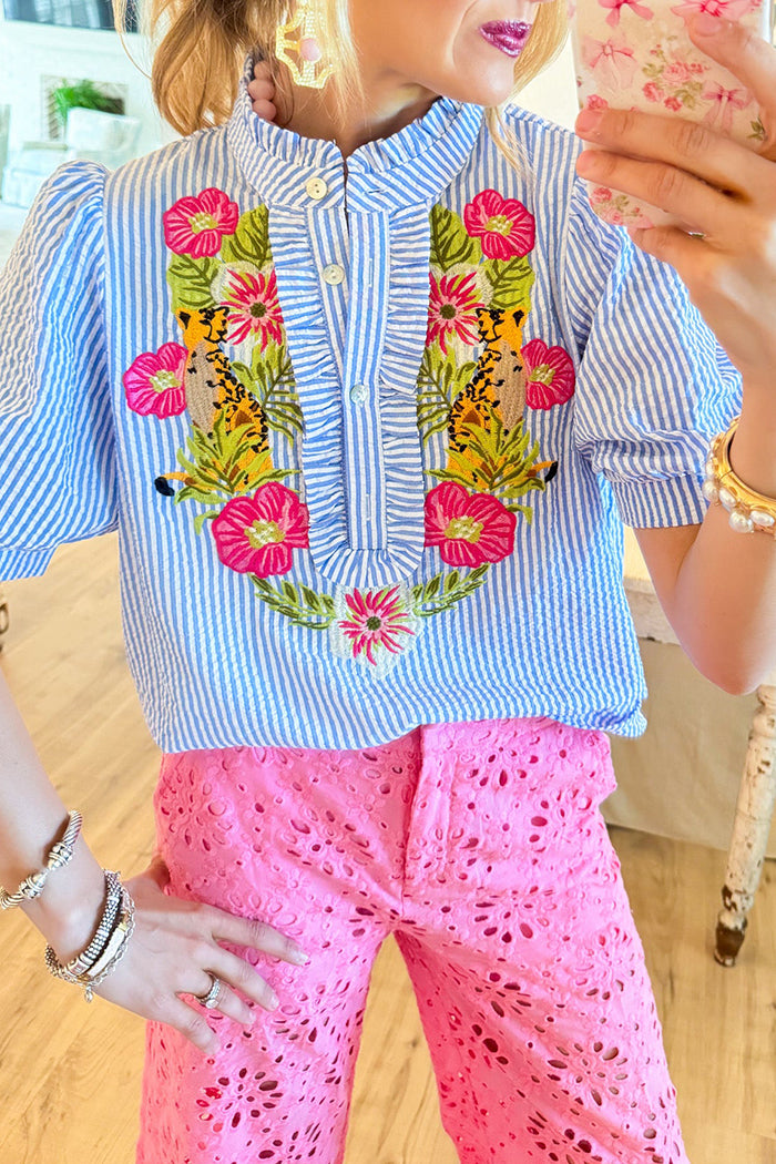 Blue Stripe Floral Top