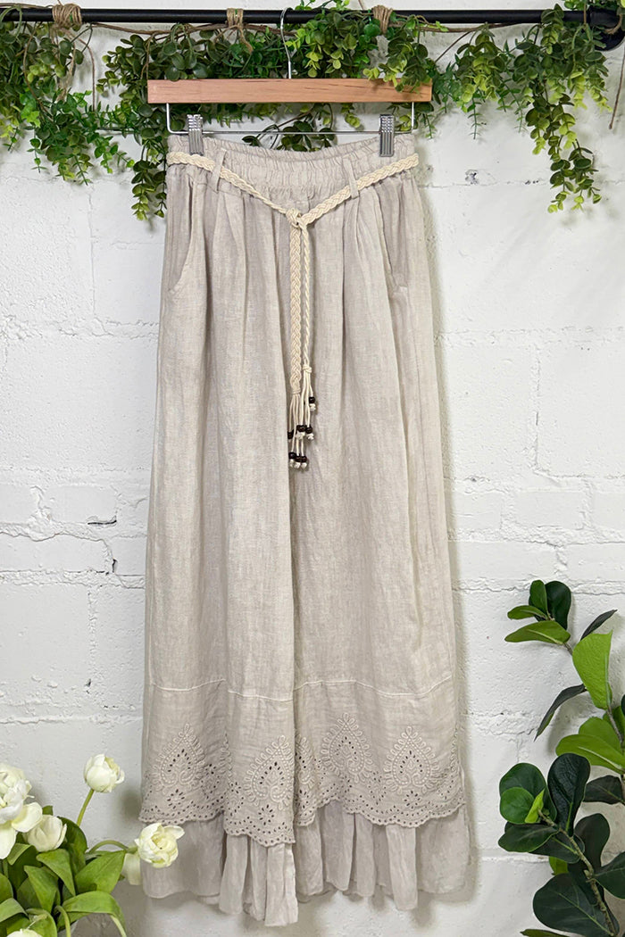 Eyelet Lace Hem Wide Leg Pants