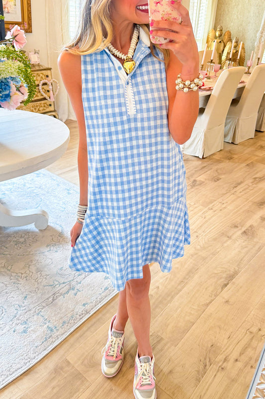 Gingham Knit Sleeveless Pocket Dress