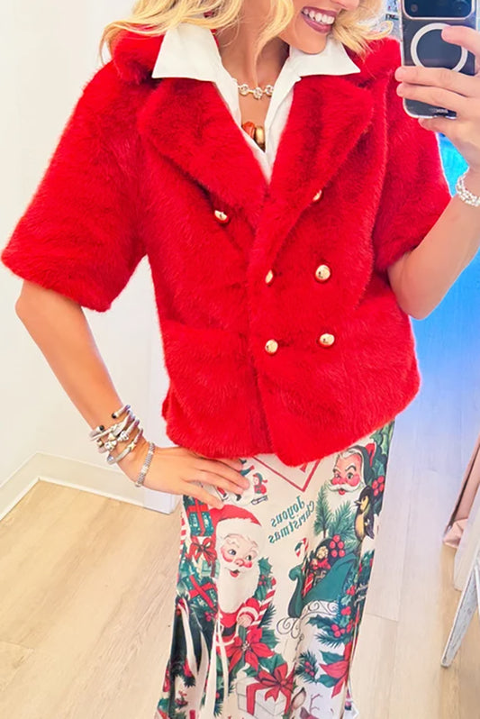 Red Faux Fur Short Sleeve Jacket