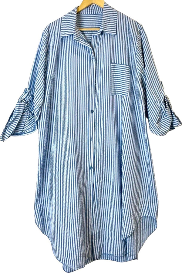 Striped Front Pocket Shirt Dress
