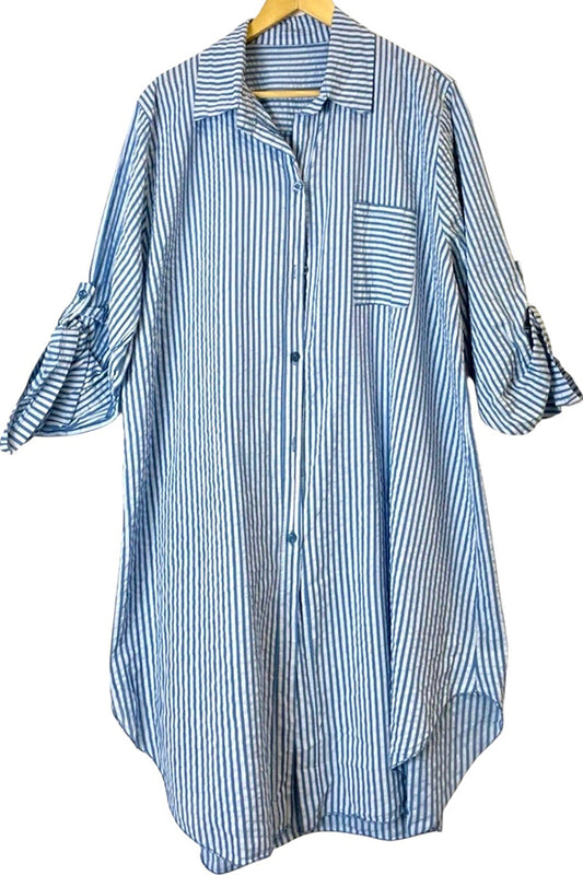 Striped Front Pocket Shirt Dress
