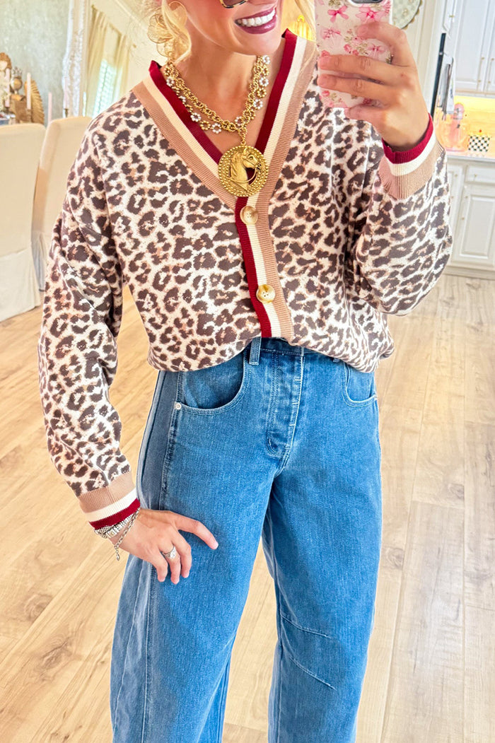 Animal Pattern Multicolor Ribbed Cardigan