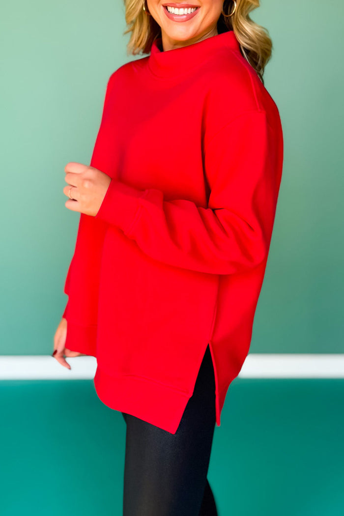 Split-Hem Mock Neck Relaxed Top