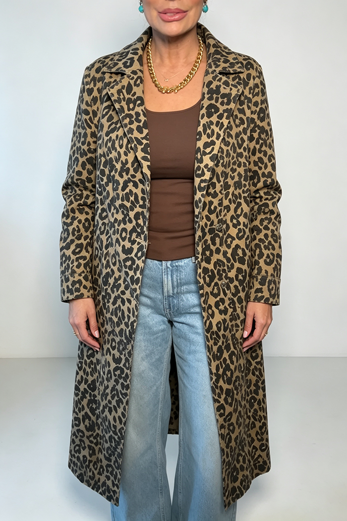 Leopard Print Long Length Pockets Jacket