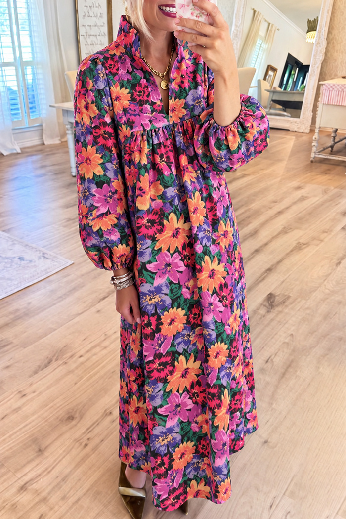 Floral Gathered Waist Maxi Dress