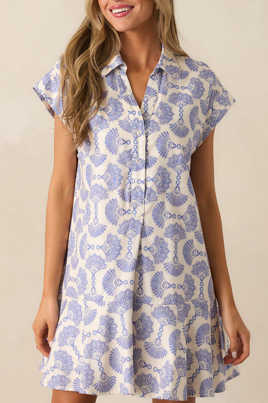 Scallop Print Button Pocket Dress
