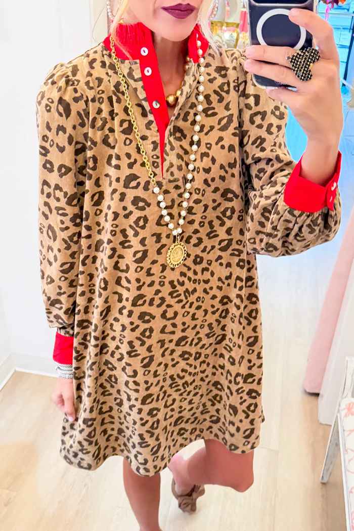 Taupe Leopard Suede Dress