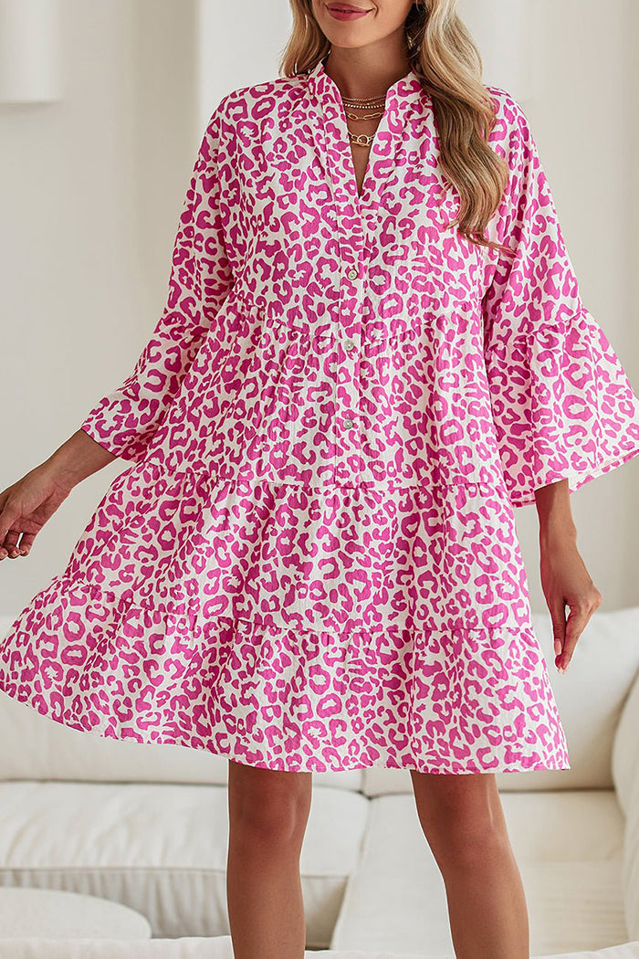 Leopard Print Flounce Sleeve Mini Dress