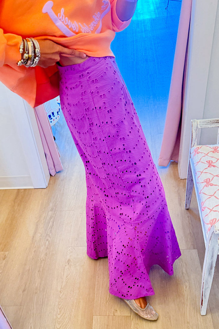 Purple Eyelet Maxi Skirt
