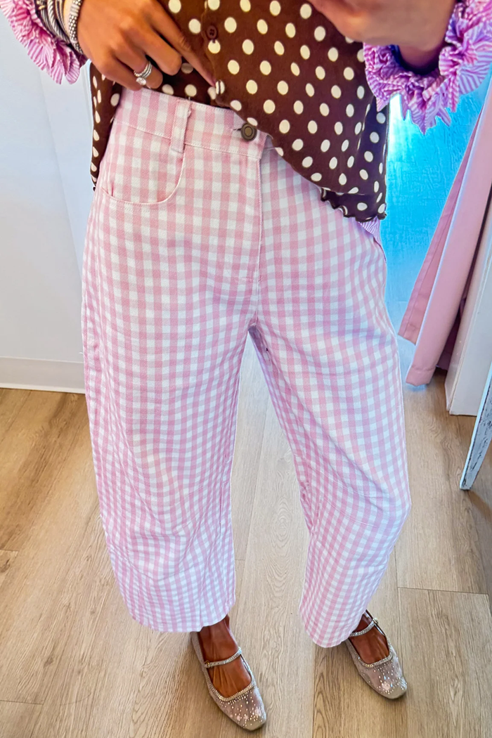 Gingham Twill Barrel Pants