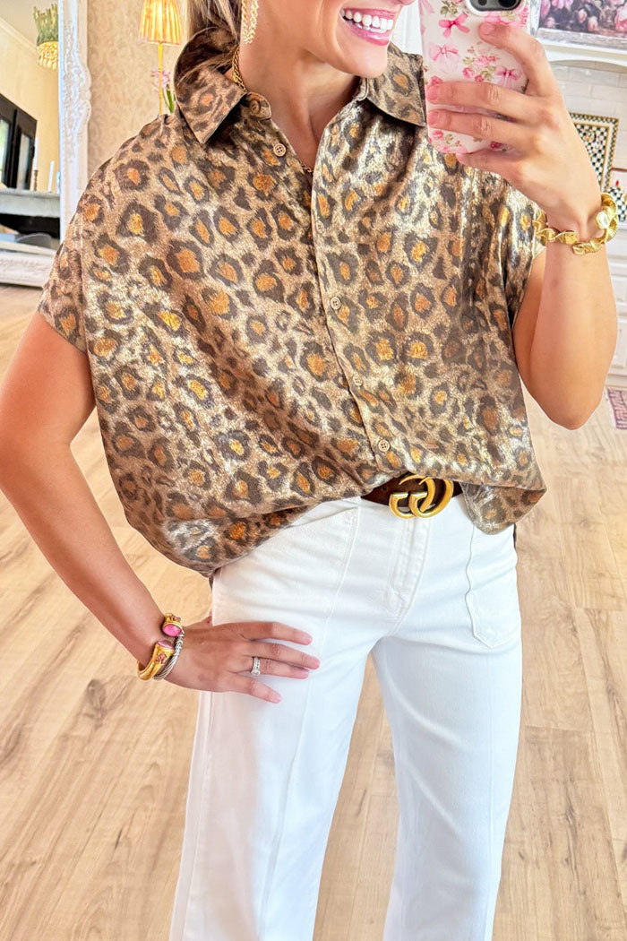 Casual Leopard Print Button Top