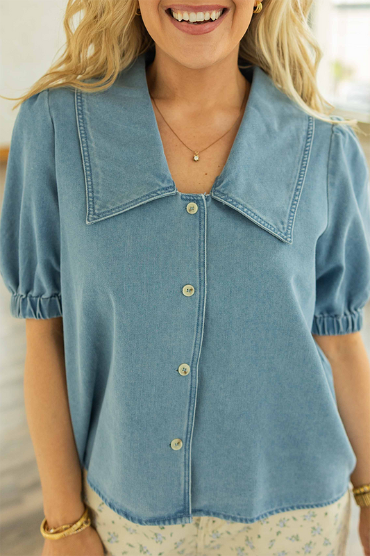 Chelsea Collar Button-Down Denim Top