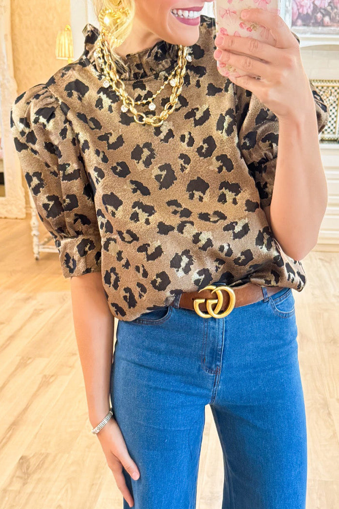 Leopard Short Puff Sleeve Top