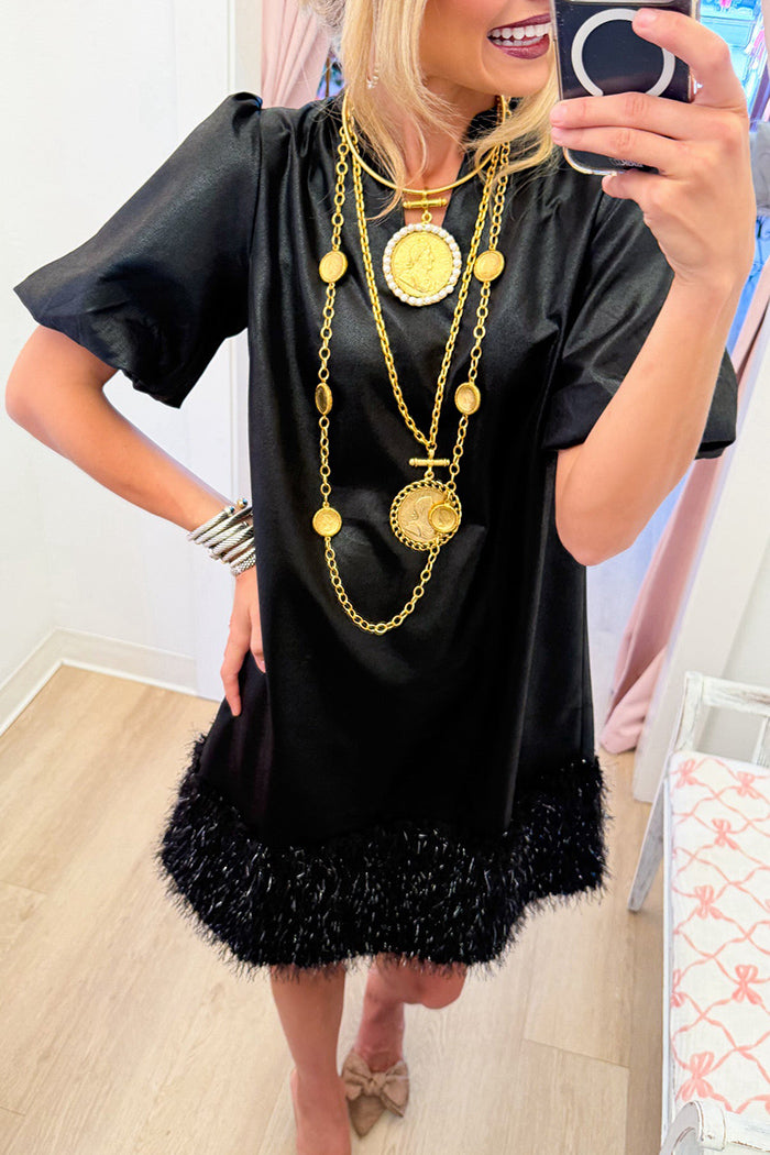 Black Faux Leather Fringe Dress