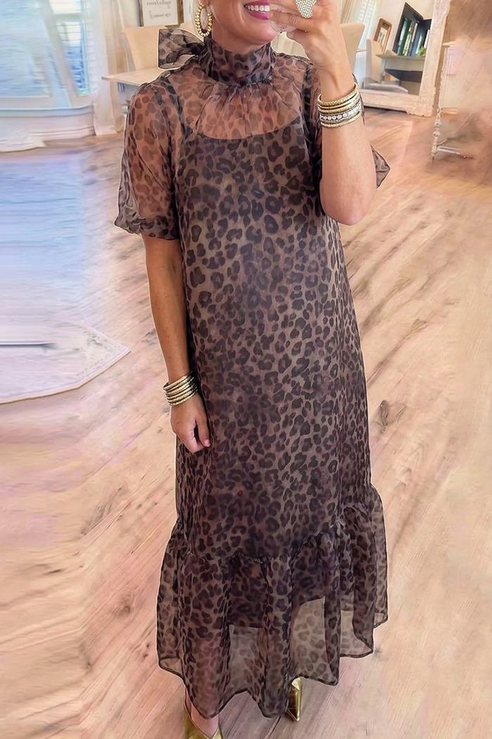 Casual Leopard Print Bow Dress