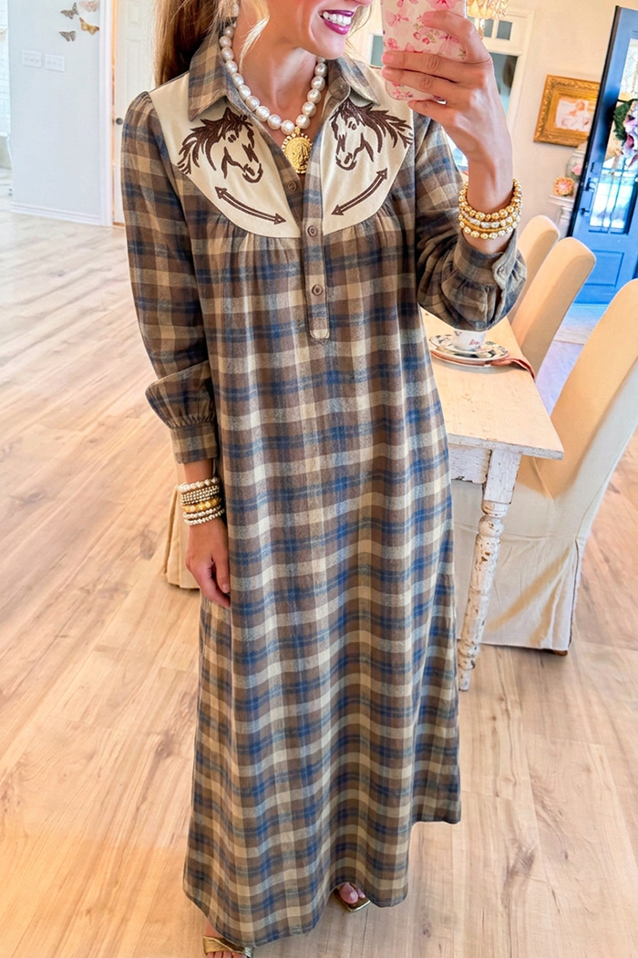 Casual Animal Motif Plaid Dress