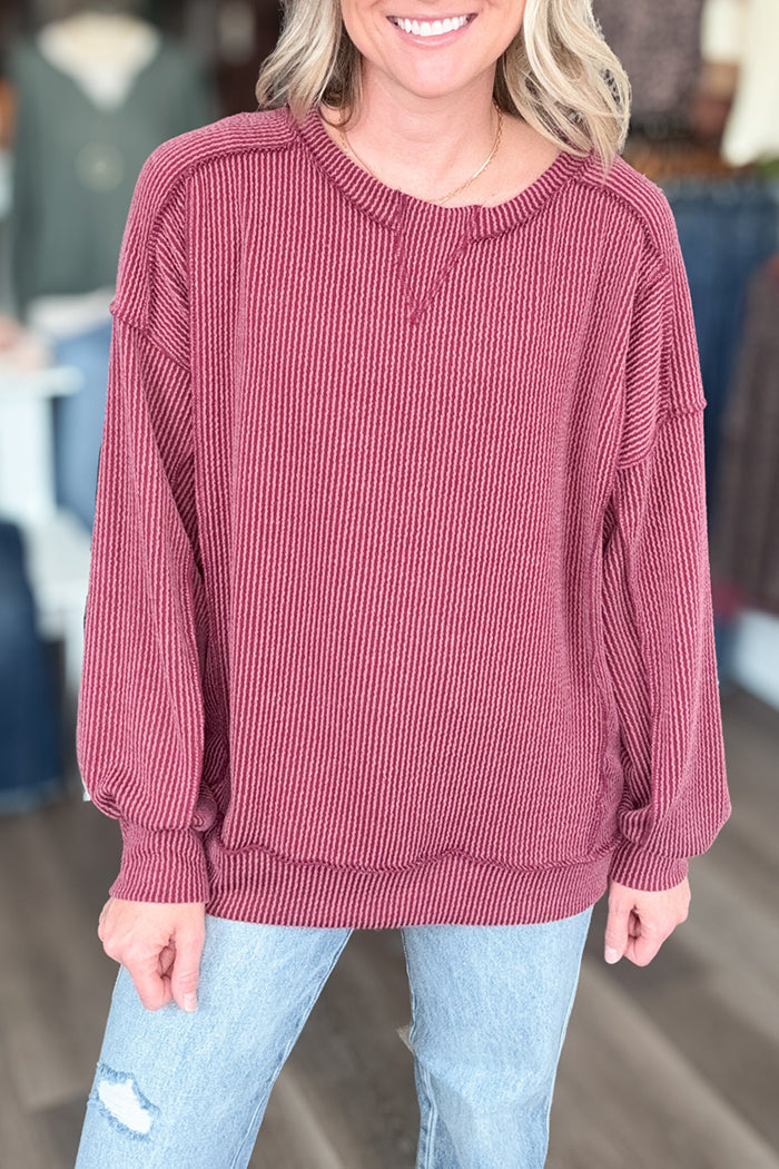 Casual Ribbed Long Sleeved Top