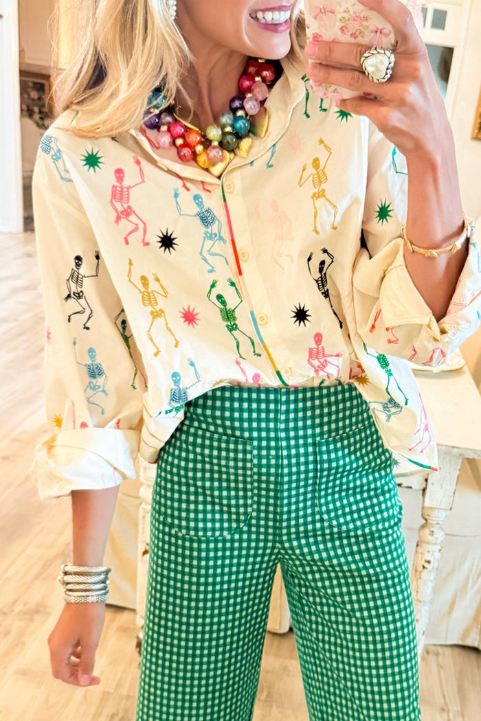 Multi Skeleton Collared Long Sleeve Top