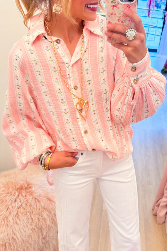 Floral Stripe Button Up Top