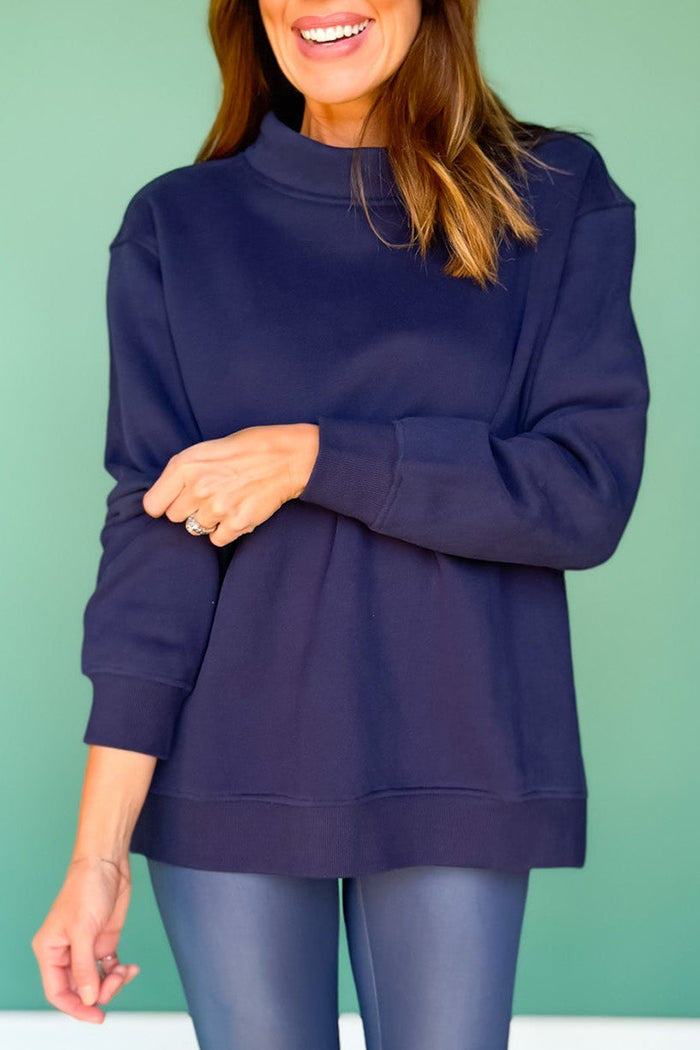 Split-Hem Mock Neck Relaxed Top