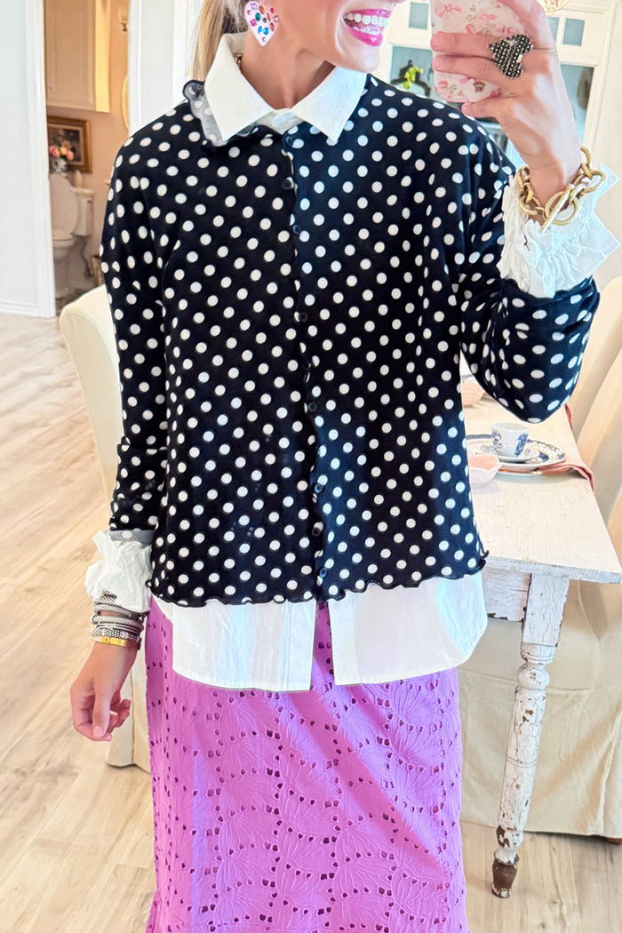 Black And Cream Long Sleeve Polka Dot Cardi