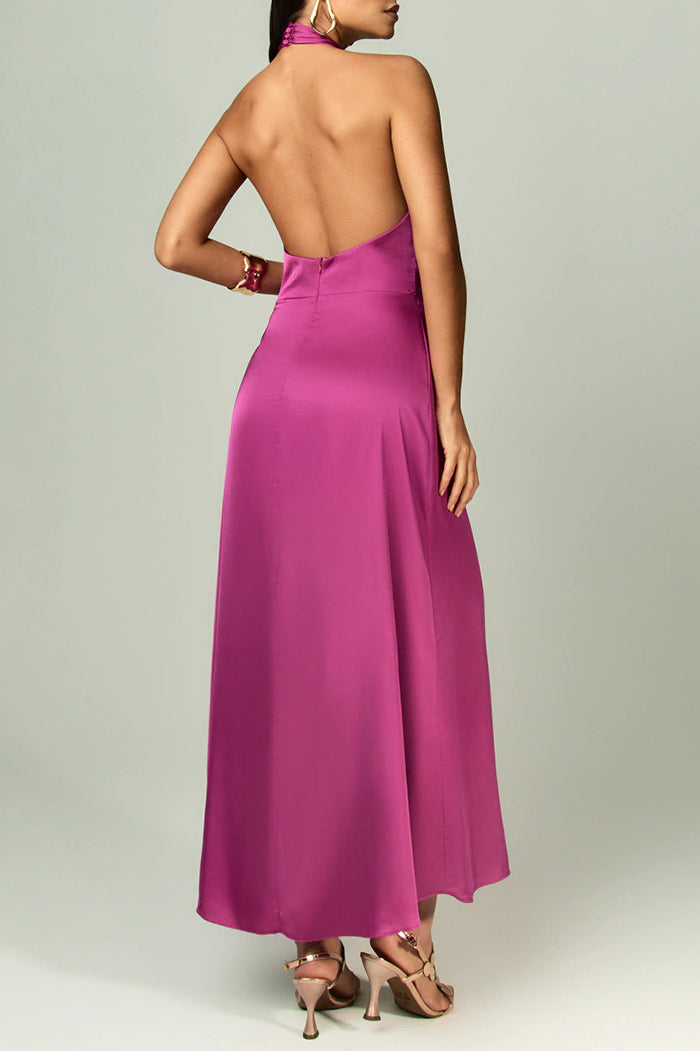 Halter Tie Tassel Hem Evening Dress