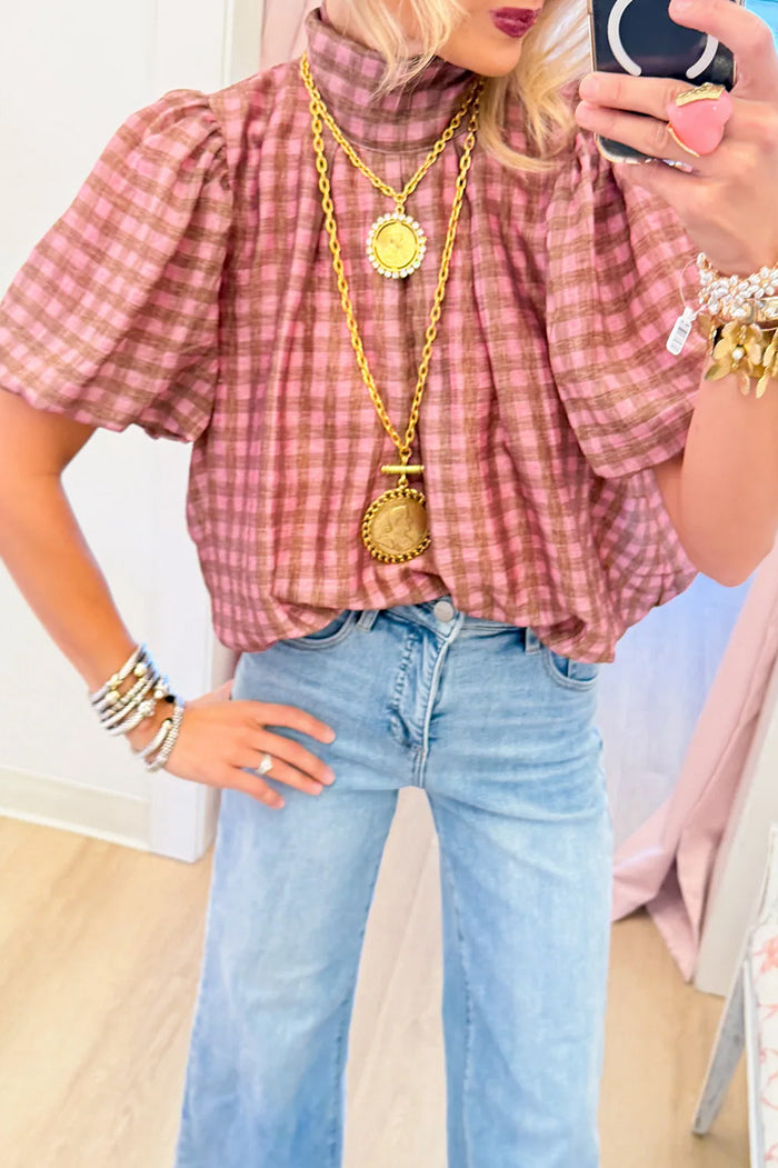 Gingham Puff Sleeve Top