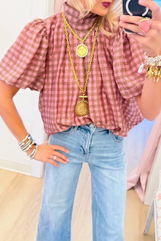 Gingham Puff Sleeve Top