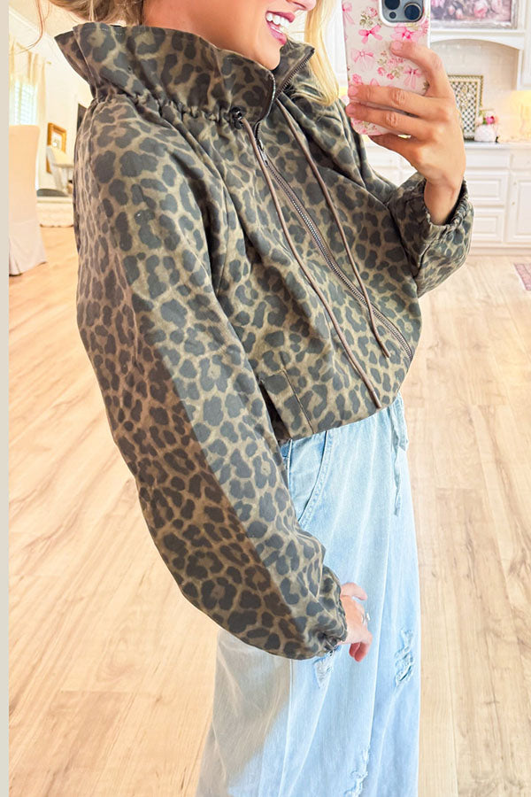 Casual Leopard Zip Up Jacket