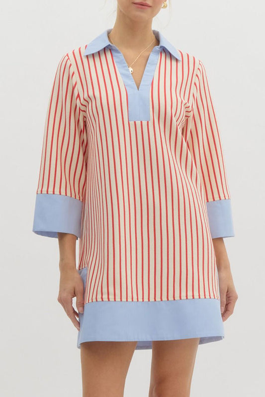 Striped Split V-Neck Dress