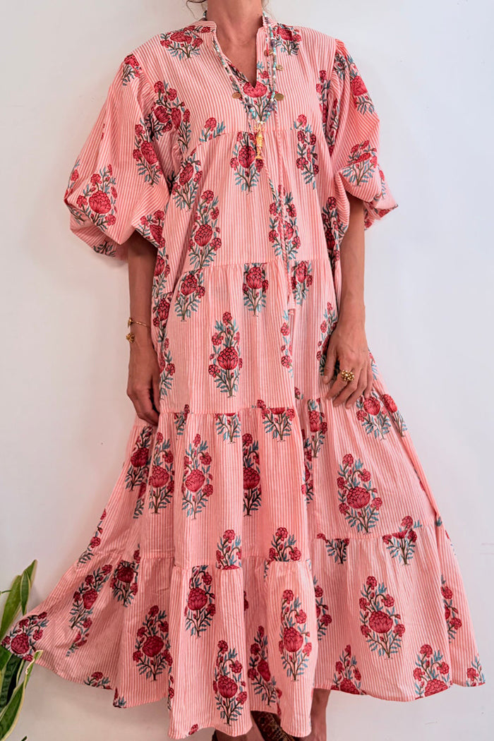 Floral Tiered Balloon Sleeve Dress