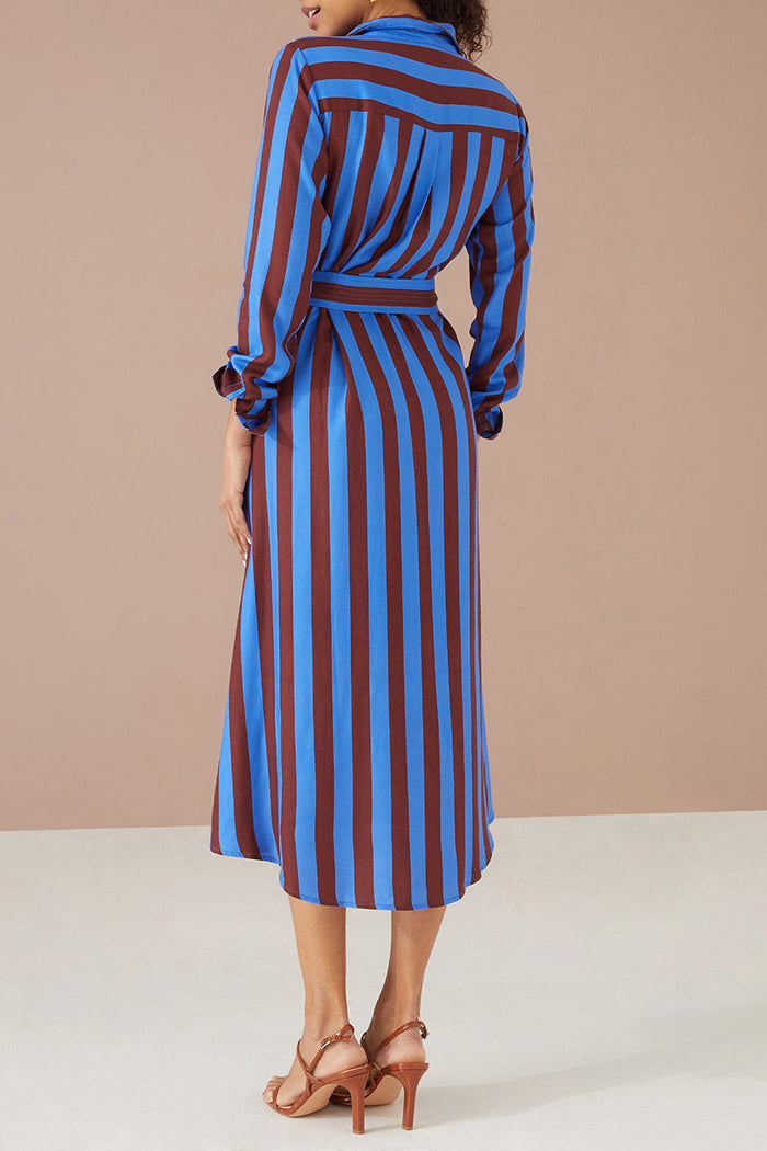 Color Bold Stripe Shirt Midi Dress