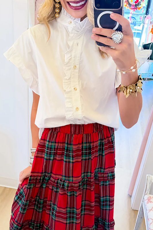 White Ruffle Sleeve Button Up Top