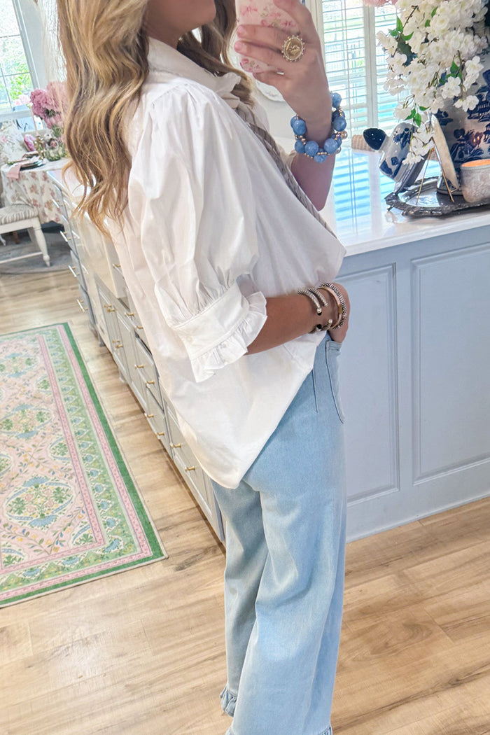 Puff Sleeve Ruffled Collar Top