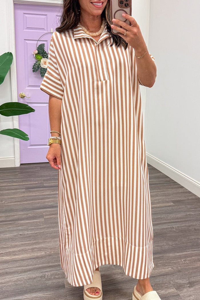 Taupe Striped Midi Dress